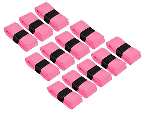 PATIKIL 43.3 Tennis Raquette Bande Adhérence, 12 Paquet PU Surmaintien Extensible Antidérapant Absorbant Sueur pour Badminton Canne Pêche, Rose