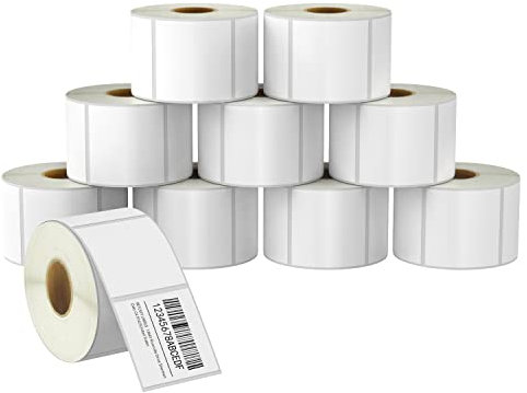 BETCKEY - 51mm x 51mm(2 in x 2 in) Perforierte Quadratische QR Code Thermoetiketten Kompatibel mit Zebra und weiteren Druckern [10 Rollen/7500 Etiketten]