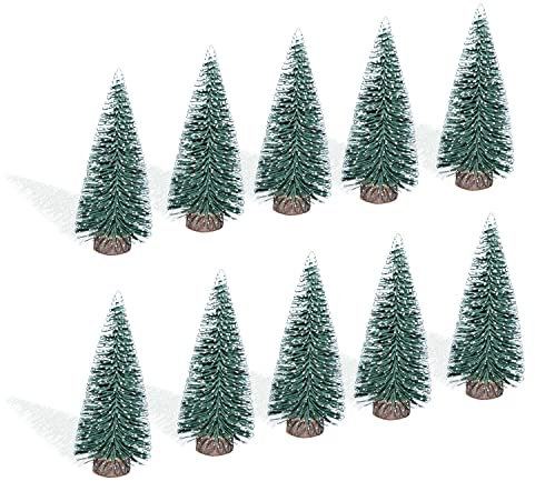 10 Stück 10,2 cm Mini Weihnachtsbaum Flaschenbürste Bäume Weihnachten Dorf Bäume Ornamente Mini Kunststoff Weihnachtsbäume mit Holzsockel für Weihnachtsdekoration Miniatur Weihnachtsbaum