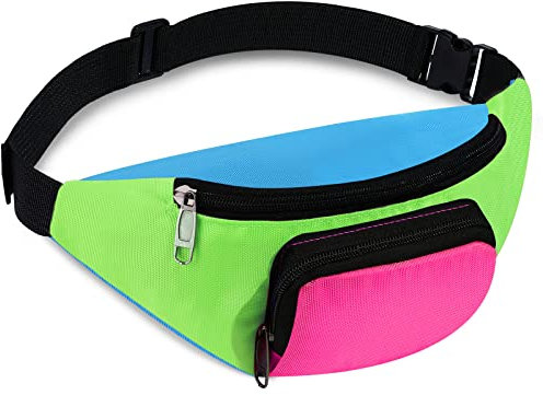 80er Kostüme Neon Gürteltasche 2 Taschen Damen Hüfttaschen (Rosa Unterseite)