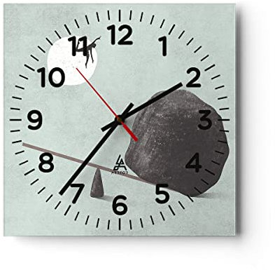 Modern Wanduhr Stein Hebel Physik 40x40cm Quadrat Groß Wand Uhr Glas Analog Zimmeruhren Küche Büro Wohnzimmer Glasuhr Wall Clock Dekoration Design Wanddekoration Küchenuhr C4AC40x40-4755