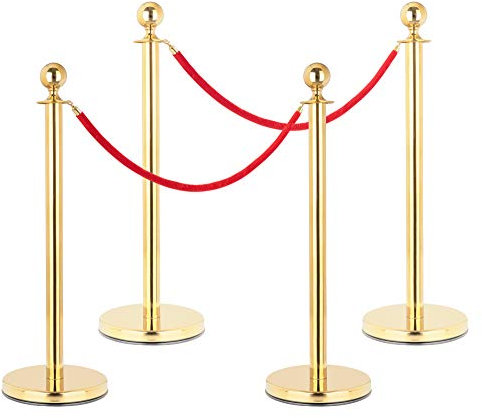 Stagecaptain PLS-150 Deluxe 4.2-150G Absperrständer Personenleitsystem - 4 Edelstahl-Stative und 2 rote Seile mit 1,5m Länge - Für Konzerte, Ausstellungen, Hotels, Kinos u.v.m. - gold
