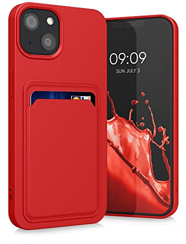 kwmobile Case Compatible with Apple iPhone 13 Case - TPU Phone Cover with Credit Card Holder - Red