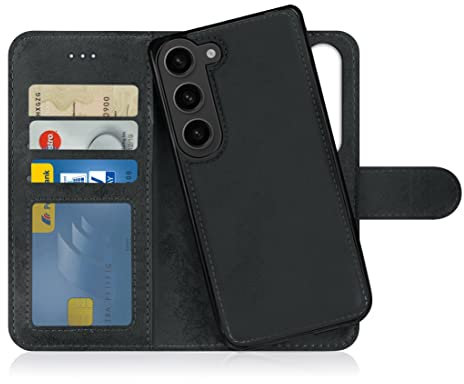 MyGadget Flip Case für Samsung Galaxy S23 - [ abnehmbare Magnet Hülle ] - Handyhülle aus Kunstleder - [ Klapphülle mit Kartenfach ] Schutzhülle in Grau Schwarz