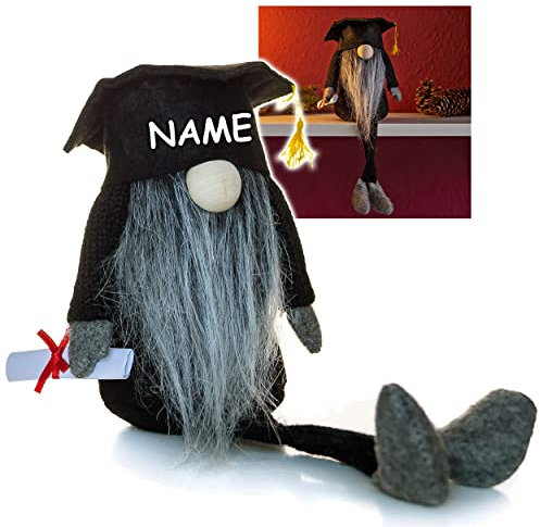 alles-meine.de GmbH lustiger Wichtel/Zwerg 31 cm groß Prüfung & Abschluß - inkl. Name - Glücksbringer Test Beschützer Schutzengel Engel - Plüschtier/Kantenhocker/Türst..