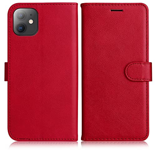 DENDICO Cover per iPhone 11, Premium Portafoglio PU Custodia in PU Pelle, Flip Libro TPU Bumper Caso per iPhone 11, Rosso