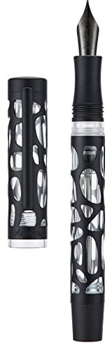 Asvine V169 Vacuum Filling Fountain Pen, Matte Black Water Drop Skeleton Transparent Acrylic Pen, Black Extra Fine Nib Office Pen with Case Set
