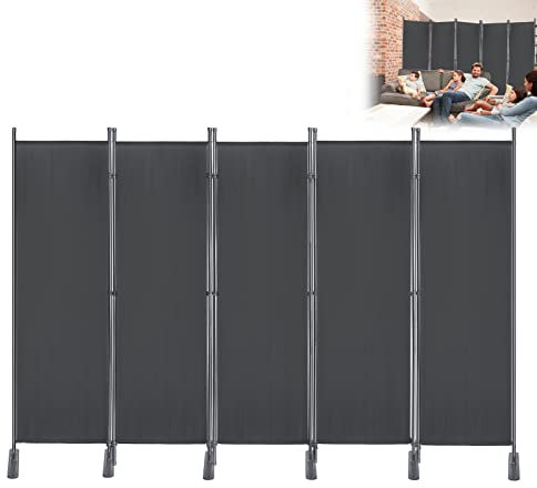 YRHome Paravent Raumteiler 5 teilig 280x180cm flexibel Trennwand Sichtschutz Stellwand Raumteiler Sichtschutzwand mit Kabelbinder & Nägel für Schlafzimmer Wohnzimmer Büro (Anthrazit)