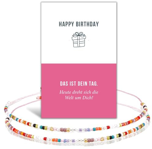 happymaker - Armbänder für Frauen und Mädchen, handgefertigt aus Miyuki Perlen mit Geschenkverpackung, Geburtstagsgeschenk mit Karte und Armband 2er Set, Happy Birthday Geschenk