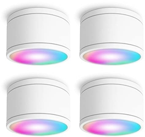 SSC-LUXon 4er Set CELI-WX Aufbauspot IP44 weiss flach mit LED GX53 Lampe kompatibel mit Alexa, Siri & Google - Strahler WLAN Smart RGBW