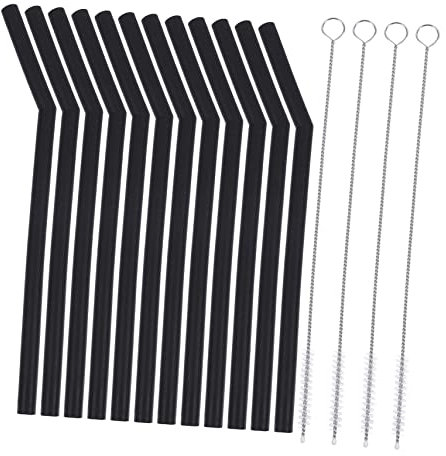 Healeved 16Pcs Portable Creative Silicone Straws with Brushes for Household Use Convenient Black Straws for Milk Travel Parties Includes Cleaning Brushes