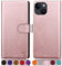 SUANPOT progettazione per iPhone 15 6.1 Blocco RFID Portafoglio Slot CarteSupporto Cellulare Magnetica custodia Pelle Sintetica Cover per apple 15 6.1 Oro Rosa