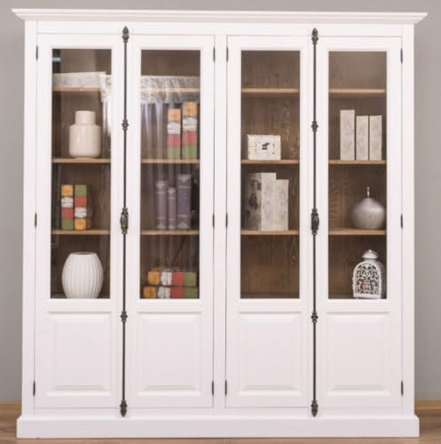 Casa Padrino Landhausstil Vitrine Weiß/Braun 205 x 40 x H. 210 cm - Massivholz Schrank - Wohnzimmerschrank - Vitrinenschrank - Landhausstil Möbel
