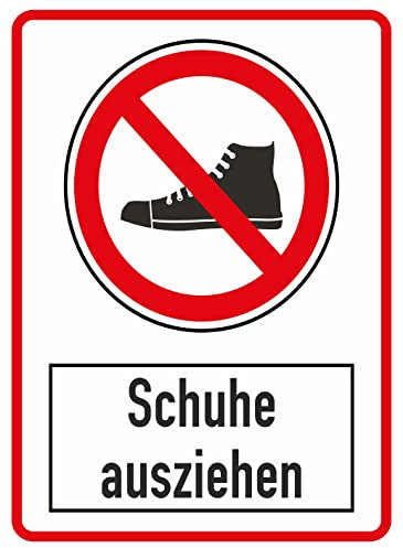 Daged Schuhe ausziehen Aufkleber Grösse 14x10 cm Gebotszeichen Hinweiszeichen Sicherheitszeichen Sticker MT-047