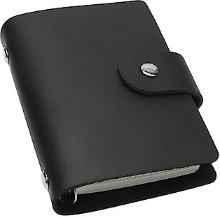 NatSumeBasics Mini-Notizbuch, A8, Leder, 5 Ringe, schwarzes Rindsleder, mit 96 Rastern und gepunkteten Einsätzen, für Reisende, Planer, Tagebuch, Schreiben, Geschenkidee, Schwarz
