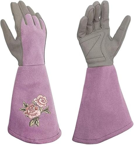 Hitze-/feuerbeständige Handschuhe, Gartenhandschuhe, Arbeitshandschuhe, Gartenarbeit, resistent gegen Pflanzen, Stulpe, Gartenarbeit, Rosenschnitt for Rosenschneiden, dornige Büsche, Kakteen – Lila L