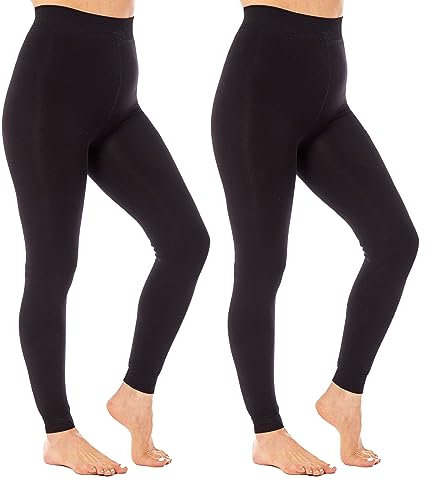 Heatwave Pack of 2 Women's Leggings Velvet Plush Thermal Fleece Lined High Waist Stretchy Comfortable Cosy Soft Feel All Day Comfort Winter, S/M Black