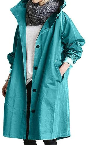 HOUXIANDOU 2023 Nuova Giacca Antipioggia da Donna con Cappuccio Oversize Resistente all'Acqua, Giacche Leggere con Cappuccio E Trench (5XL,Blu)