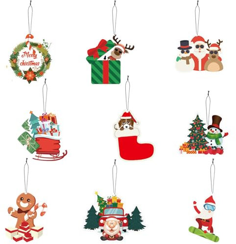 9 St Weihnachts Auto-Lufterfrischer, 3 Düfte Auto-Lufterfrischer Süß mit Weihnachtsbäumen Rentier Schneemann Usw. Auto-Lufterfrischer zum Aufhängen Autozubehör für den Innenbereich von Frauen