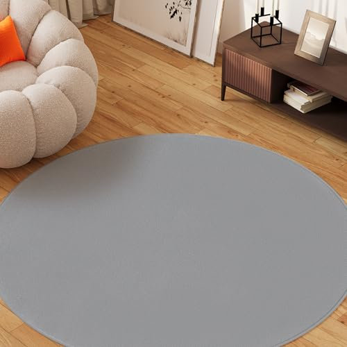 TAPISO Mono Rund Teppich Kurzflor Indoor Outdoor UV-beständig Hellgrau Einfarbig Wohnzimmer Schlafzimmer Kinderzimmer Modern Design ÖKO-TEX 80 x 80 cm