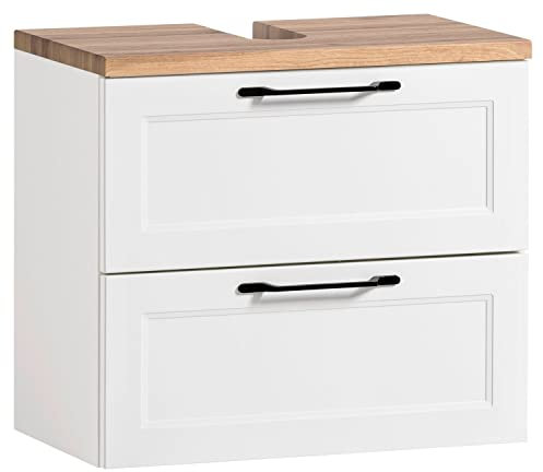 Home4You Waschbeckenunterschrank - Weiß matt - Wotaneiche Dekor - B 60 cm - 1 Klappe - 1 Schublade