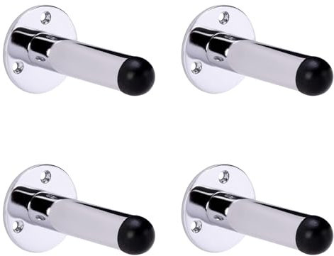 HANDLEZONE® 4 Pack 75mm / 3 inch Projecting Skirting Or Wall Mounted Door Stop, Rubber Buffer Stopper - Polished Chrome