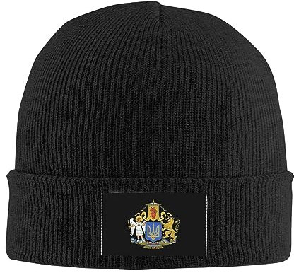 501 Beanie Mütze Wappen Der Ukraine Schwarz Strickmütze Unisex Wintermütze Warm Cuffed Hats Für Wandern Radfahren Fischen