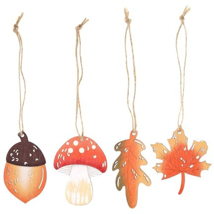 24 decoraciones colgantes de madera de otoño, hojas de arce, bellota, hongos, hojas de árbol, colgantes para cosecha de otoño, incluye cuerda para colgar