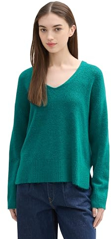Tom Tailor Denim Damen Cosy Strickpullover mit V-Ausschnitt, 36169 - Jade Green Melange, XL