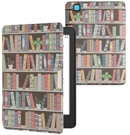 kwmobile Custodia eReader Compatibile con Kobo Aura Edition 2 Cover - eBook Reader Flip Case - blu/verde/fucsia - Libreria con Piante