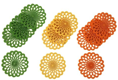 Lot de 12 sous-Verres en Feutre d. 12 cm (4 Verts + 4 Jaunes + 4 Oranges)