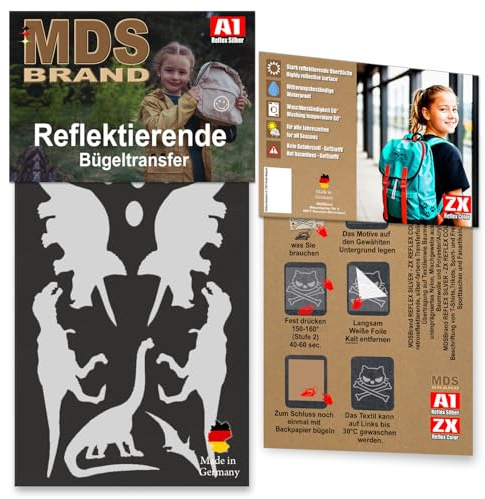 MDS Brand Reflektierende Aufbügler Set - Reflektoren Kinderkleidung - Hohe Sichtbarkeit - Optimierte Haftung für Kleidung oder Schulranzen (B-06, Silber)