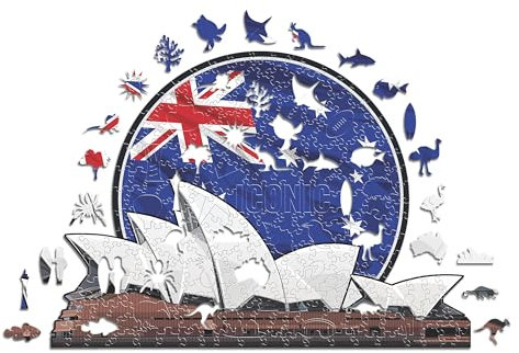 Iconic Puzzles, Sydney Opera House, 100% ökologisch nachhaltiges Holzpuzzle mit offizieller Lizenz, Größe S, 150 Teile