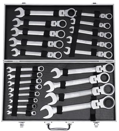 vinnyooc 22 Tlg Gelenk Ratschenschlüssel Set Ring Maul Schlüssel Satz Ratschen Schlüssel Rollgabelschlüssel 6mm-32mm Werkzeug Schraubenschlüssel Set
