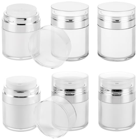 AKOLAFE 6 Pack Airless Pump Jar 1oz Moisturizer Pump Skin Care Containers Empty Cream Jar Vacuum Bottle Refill Travel Lotion Dispenser Push Down Air Pump Container for Skincare Makeup (Rise+Duck Bill)