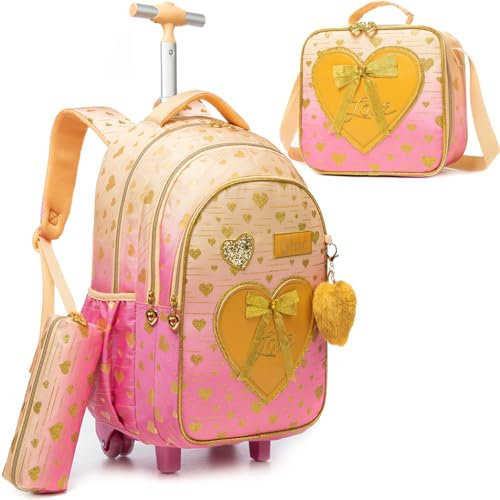 Meetbelify Sac à dos à roulettes pour filles avec roulettes, 808, Small