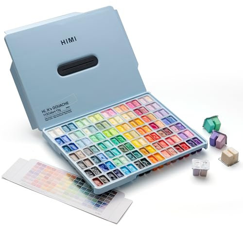 HIMI Gouache paint set, 112 colours, 12 ml, non-toxic paint set for canvas and paper, art supplies for professionals, students, children (Ice Blue)