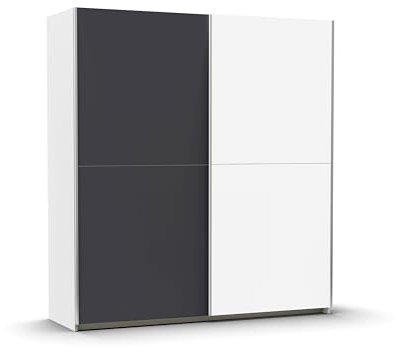 Rauch Möbel Saturn, Schwebetürenschrank mit zusätzlichen Fachböden, Kleiderschrank, Kleiderschränke, Garderobe, Schrank mit Stauraum, 2-türig, Farbe Grau metallic/Weiß, Schwarz, 175x191x59cm