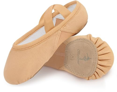 Bezioner Ballettschuhe Mädchen Hochelastisch Ballettschläppchen Damen Tanzschuhe Mit Geteilte Ledersohle für Kinder und Erwachsene Beige 39