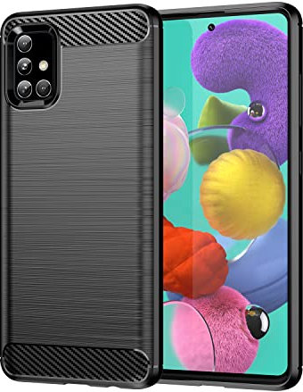 owlhold für Samsung Galaxy A51 Hülle, Karbonfaser Design Handyhülle Dünne Weiche TPU Silikon Material Schutzhülle stoßfeste Case Kratzfeste Cover für Samsung Galaxy A51 (Schwarz)