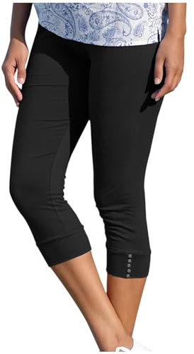 Pantaloni Capri estivi da donna, leggeri, opachi, per il tempo libero, tinta unita, elasticizzati, slim fit, estivi, taglie forti, a tre quarti leggeri, sottili, leggings sportivi, Nero , M
