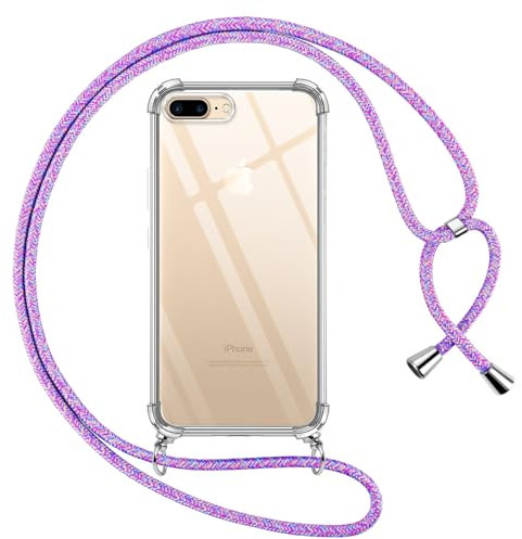 Pnakqil Coque pour iPhone 8 Plus/iPhone 7 Plus avec Cordon, Transparente Silicone Housse avec Réglable de Collier Anti-Chute Etui pour iPhone 8 Plus 5.5 Pouces, Ètuis à Bandoulière [Violet 01]