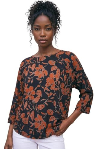 Roman Originals Stretchy Top for Women UK - Ladies Jersey Blouse Smart Casual Tunic Work 3/4 Length Sleeve Round Neck Boat Neckline Flattering Autumn Winter