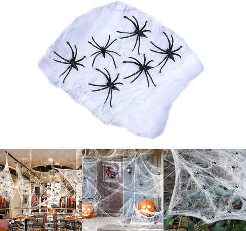 Halloween Deko Spinnennetz,100g Dehnbare Stretch Spinnenweben Spinnennetz Dekoration mit 30 künstlichen Spinnen Weiß Spinnenweben für Halloween-Dekorationen,Partys Drinnen und Draußen