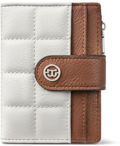 BOSTANTEN Kleine Geldbörse für Damen PU Leder RFID-Blockierung Kreditkartenetui Kompakte Portemonnaie mit Reißverschluss Münztasche Beige mit Braun