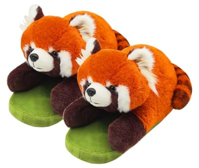 Openhahaha Zapatillas de Estar por Casa de Felpa con Diseño de Animales, Cálidas, Antideslizantes, Cómodas, 38-39 (Panda Rojo, Adulto, Mujer, Medium, Letras, Sistema tallas calzado EU, Ancho)
