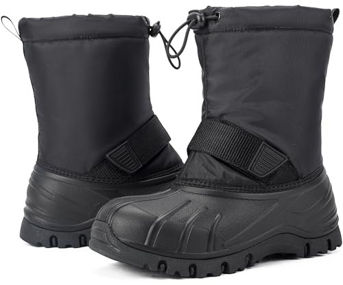 Azooken Bambino Stivali da Neve Ragazzi Ragazza Impermeabili Caloroso Inverno Stivali da Neve Outdoor Trekking Antiscivolo Stivali（T8-Black30）