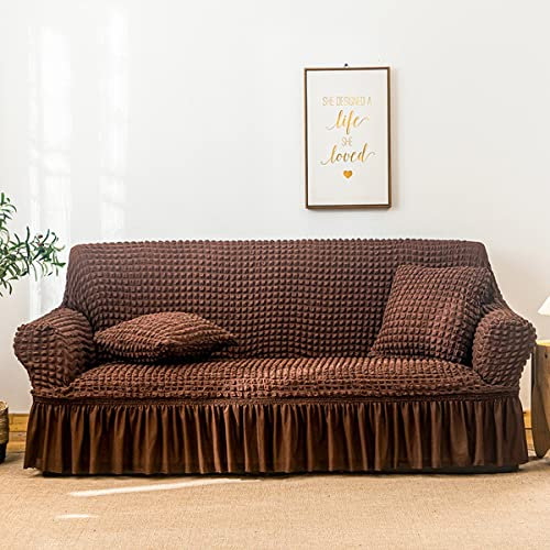 Sofabezug im Landhausstil, 4-Sitzer, strapazierfähig, Möbelschutz mit Rock für einfache Montage, universelle Passform für Bubble Sofas
