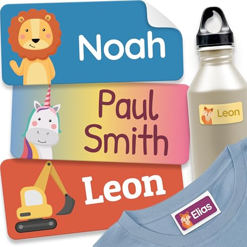180 Stick on Name Labels for Clothes Kids & Items - Waterproof (Mix Colors) | Personalised Name Tags for Clothes, No-Iron Name Stickers for Kids, For School, Nursery and Care Home, Washing Machine Safe