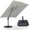 PURPLE LEAF Parasol Déporté Lumineux LED 3 x 3 m Carré avec Pieds de Parasol, Parasol De Jardin Extérieur Inclinable Toile Protection UV pour Balcon Patio Terrasse, Blanc
